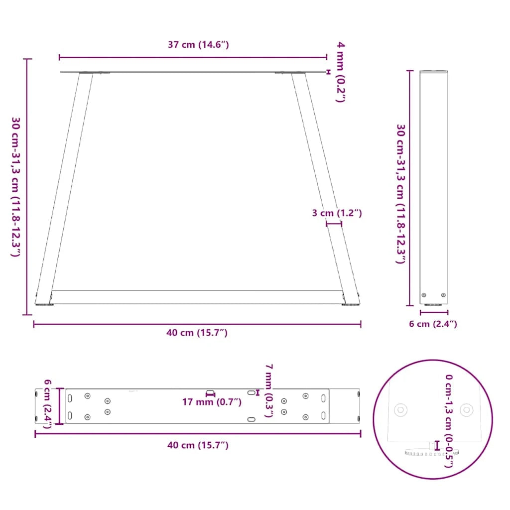 Set di 2 gambe per tavolino da caffè a forma di V 40 x 31 cm con piedini regolabili stile moderno acciaio bianco 02_0056822