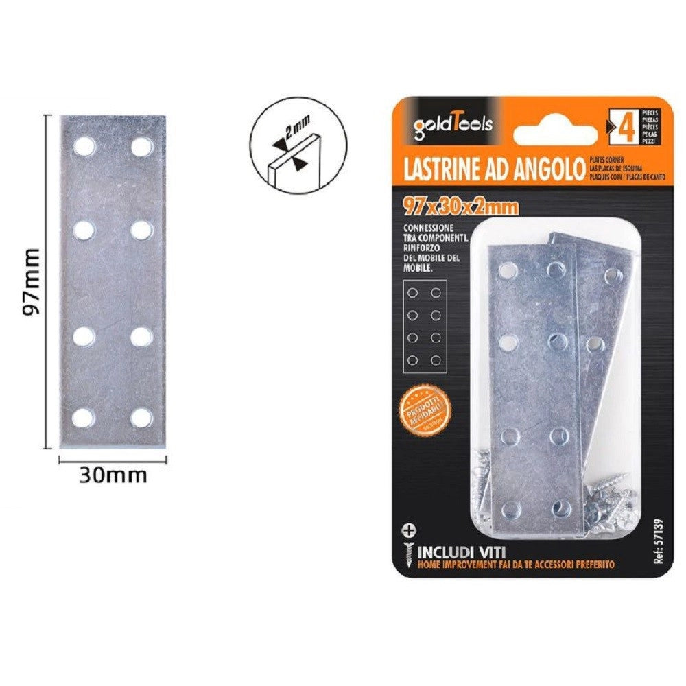 Trade Shop - Set 4pz Lastrine Lastrina Piastra Di Giunzione 97x30x2 Mm Con Viti Mobili 57139 -