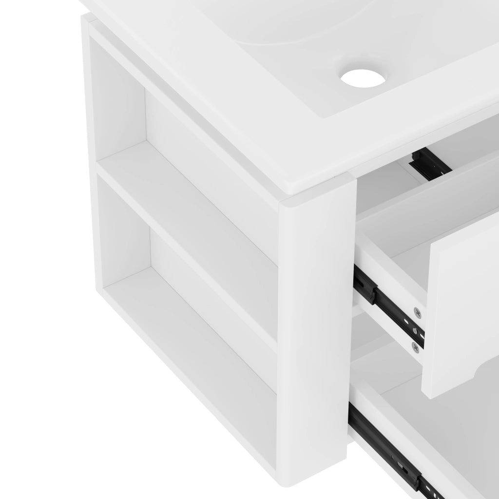 Mobile sottolavabo sospeso con lavabo in ceramica, 2 cassetti, illuminazione a sensore LED, bianco 61 × 46 × 48.5 cm