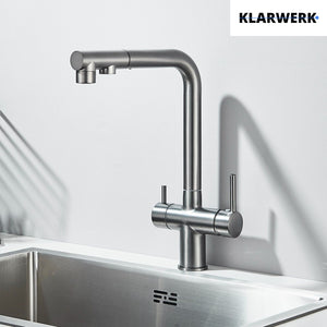 Felix | miscelatore estraibile 3 vie premium grigio titanio opaco | rubinetto da cucina a osmosi in acciaio inox| 360 gradi rotabile filtro 3 attacchi