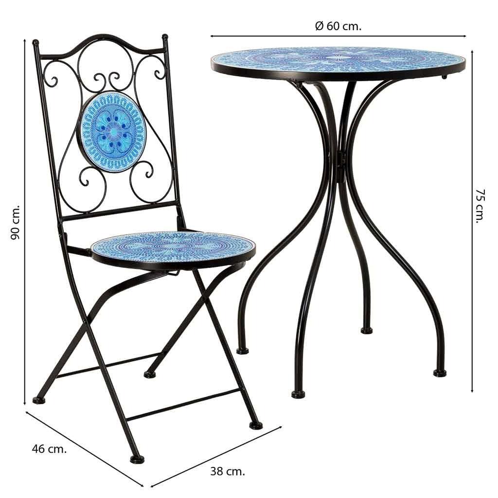 Set tavolo e 2 sedie in metallo, 60x60x75h cm, 38x46x90h cm
