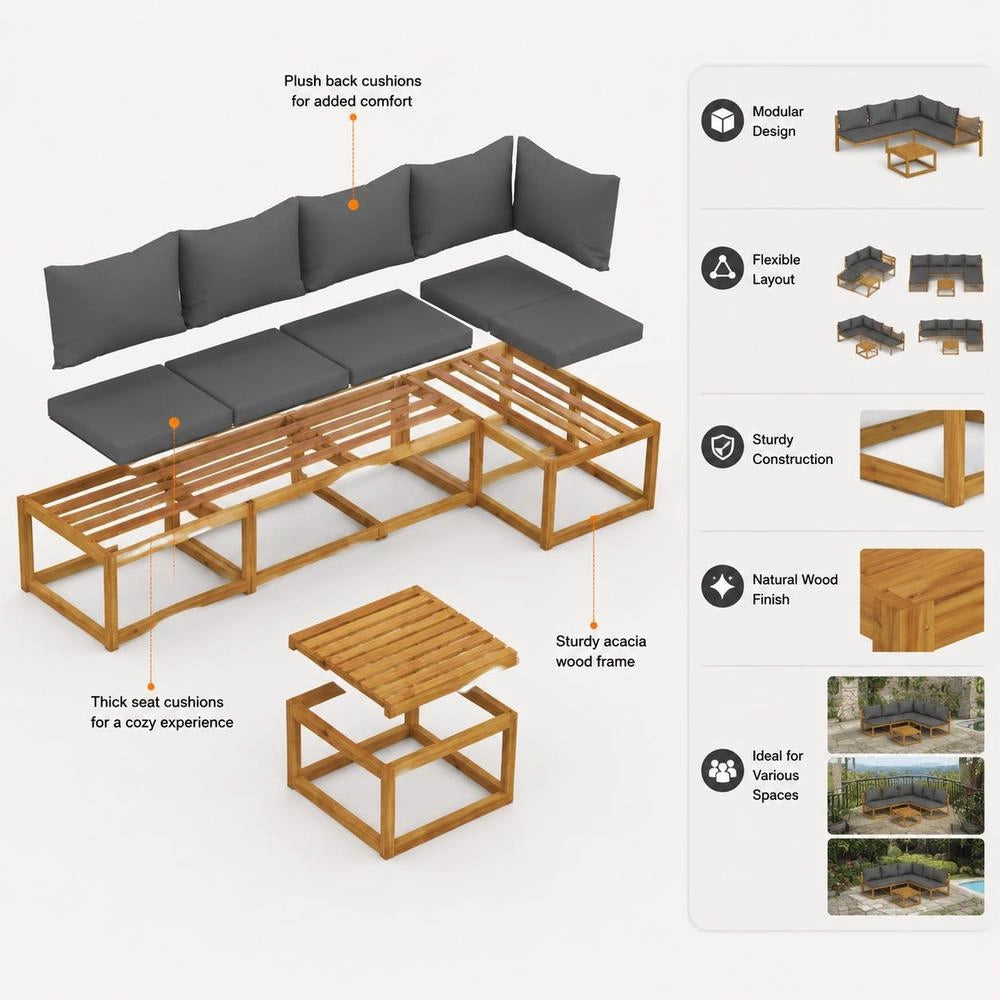 5-piece Garden Lounge Set With Cushions Made Of Solid Acacia Wood
