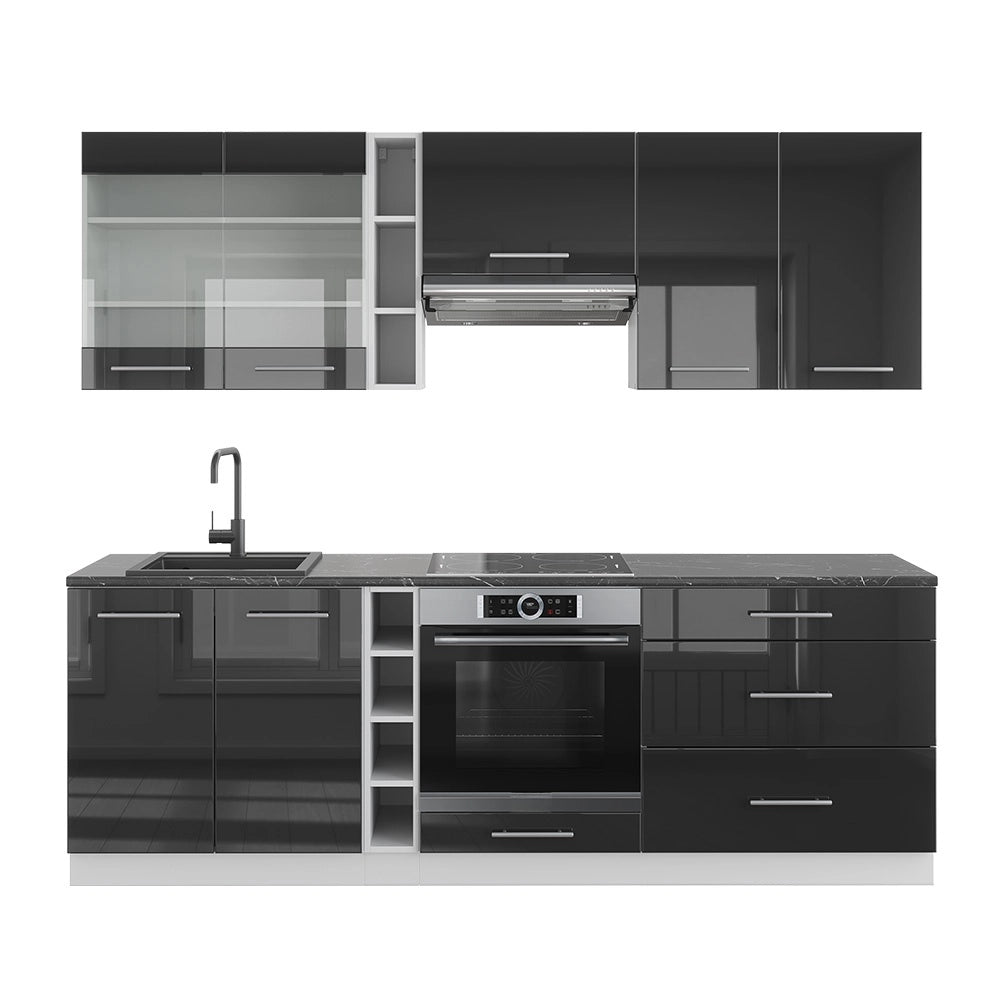 Cucina componibile Fame-Line Antracite lucido/Bianco 235 cm senza piano di lavoro Vicco
