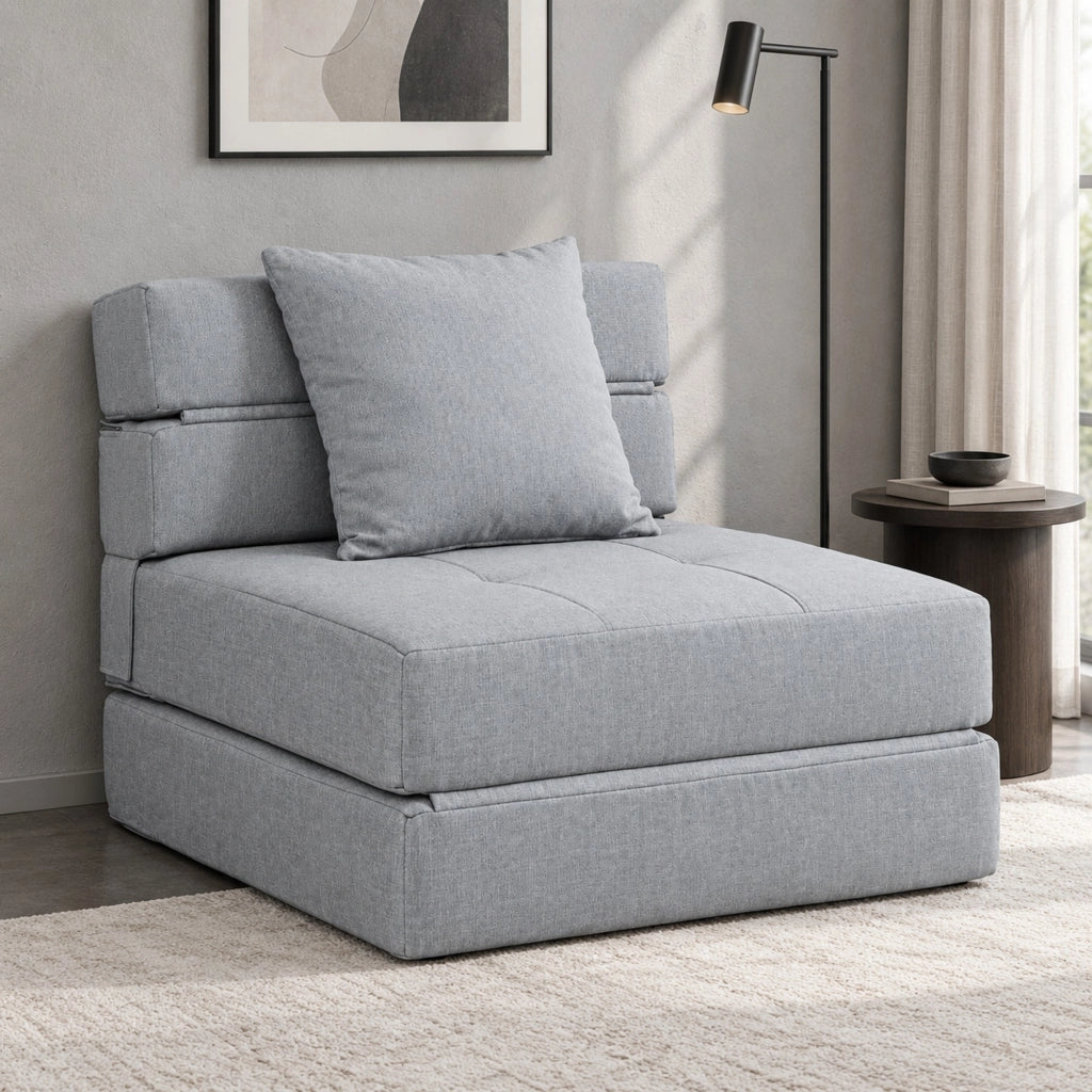 Poltrona letto pieghevole 2 in 1 con cuscino lavabile rivestita in poliestere grigio chiaro portata 100 kg