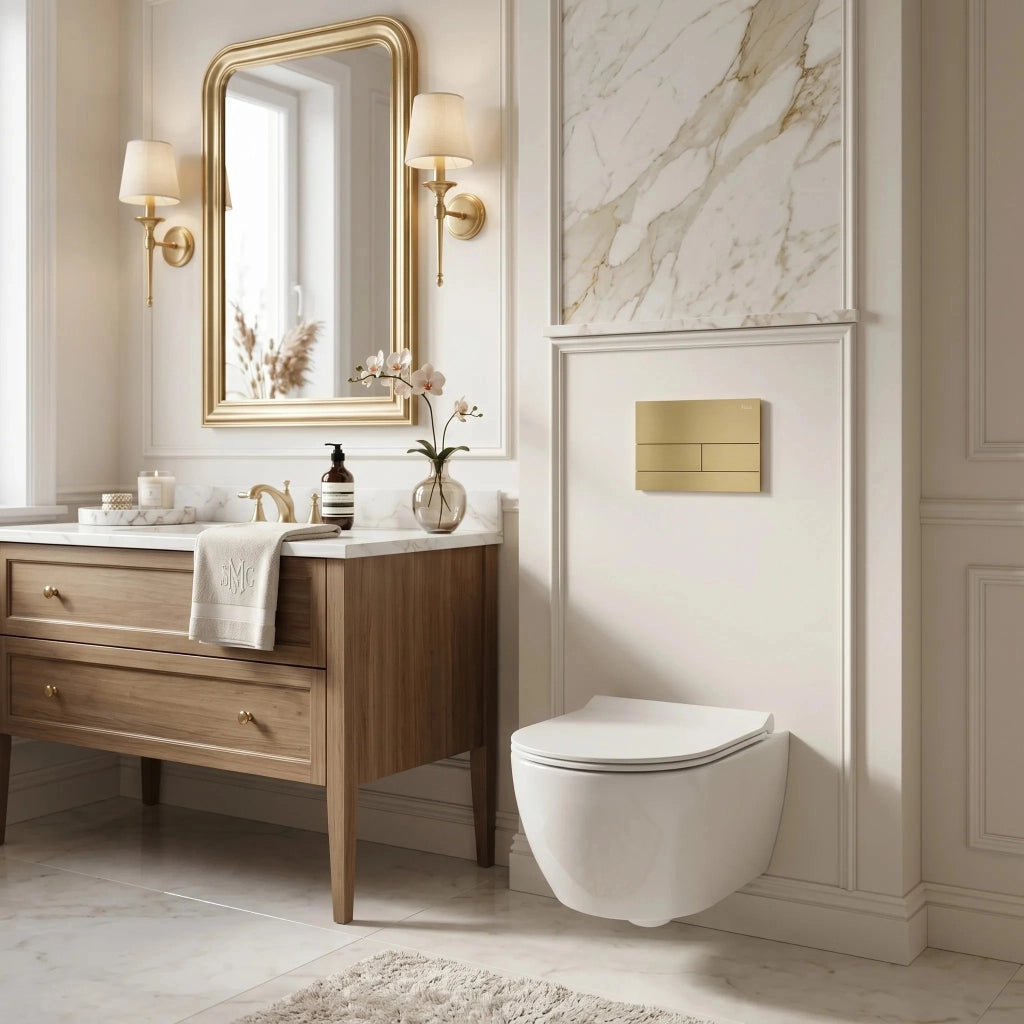 Set Telaio Da Incasso Per Wc Slim 024n Con Pulsante T Brush Gold