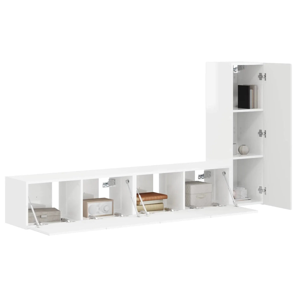 Set mobile TV 3 pcs Bianco Lucido Legno multistrato 3408992