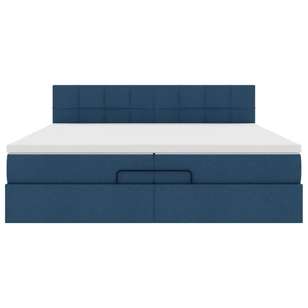 Struttura Letto Pouf con Materasso Blu 200x200 cm in Tessuto