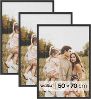 Set di 3 Cornici 50x70 cm con Passepartout, Portafoto in Orizzontale o Verticale, da Parete o Tavolo, in Legno MDF, Nero