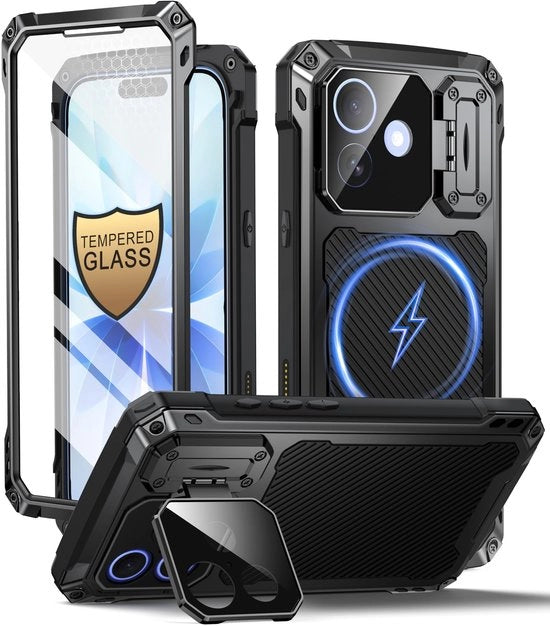 Telaio iPhone 17 - Vetro 9H Resistentente - Compatibile con MagSafe - Resistente allo Shock - Impermeabile - Protezione Lenti Ripiegabile - Cover per Telefono