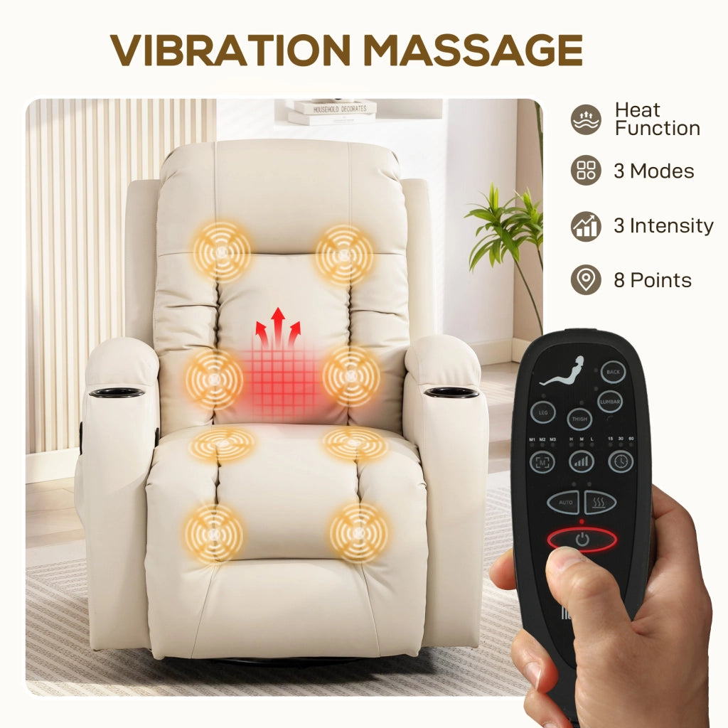 Poltrona Relax Reclinabile Massaggiante Riscaldata ¨C Xylo ¨C Similpelle Crema con Telecomando