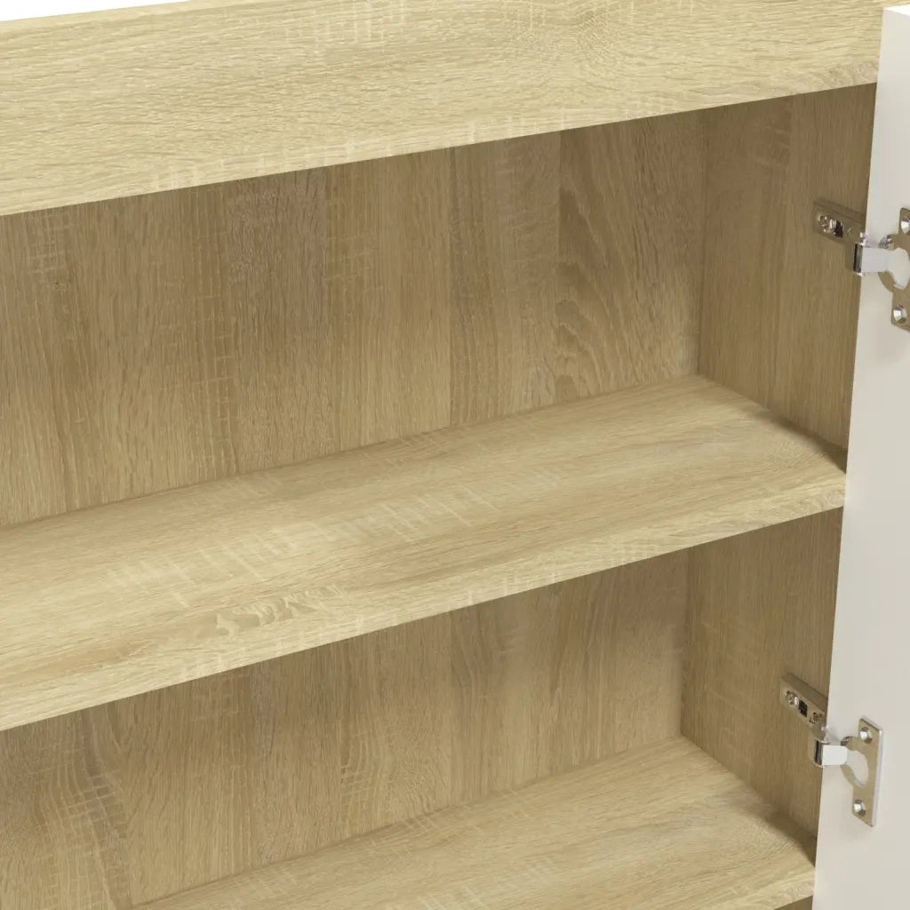 Armadietto Bagno con Specchio-Mobiletto a specchio 80x15x60cm in MDF Bianco e Rovere