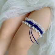 Accessori di matrimonio a mano - Calze di seta per la sposa con bordo a strisce - Royal Blue