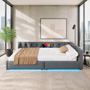 DESMIU Letto a giorno 140 × 200 cm 2 posti con USB, Type-C e LED, senza materasso, in lino, grigio