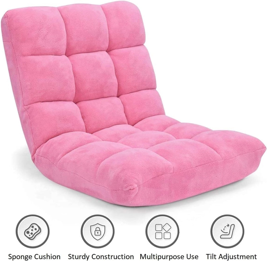 Sedia da pavimento, sedia imbottita pieghevole, cuscino da pavimento regolabile a 14 livelli con schienale, poltrona da meditazione morbida (marrone)