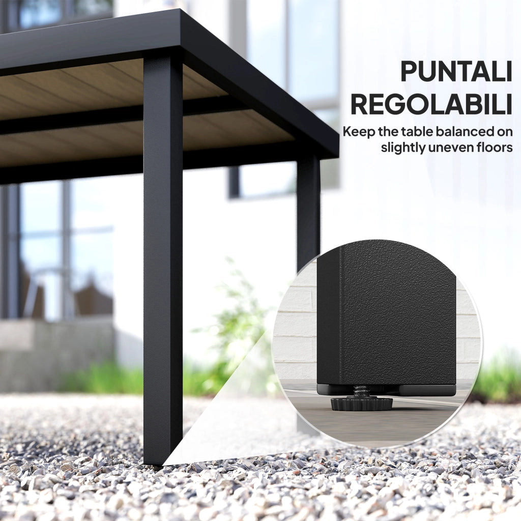 Tavolo da pranzo per giardino ¨C zephmum ¨C in alluminio e legno scuro per 8 persone