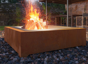 Braciere a Legna da Giardino 100x100x30 cm in Acciaio Rivestimento Corten 1000 Square Ruggine