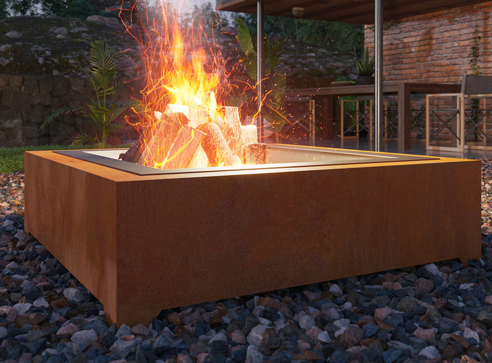 Braciere a Legna da Giardino 100x100x30 cm in Acciaio Rivestimento Corten 1000 Square Ruggine
