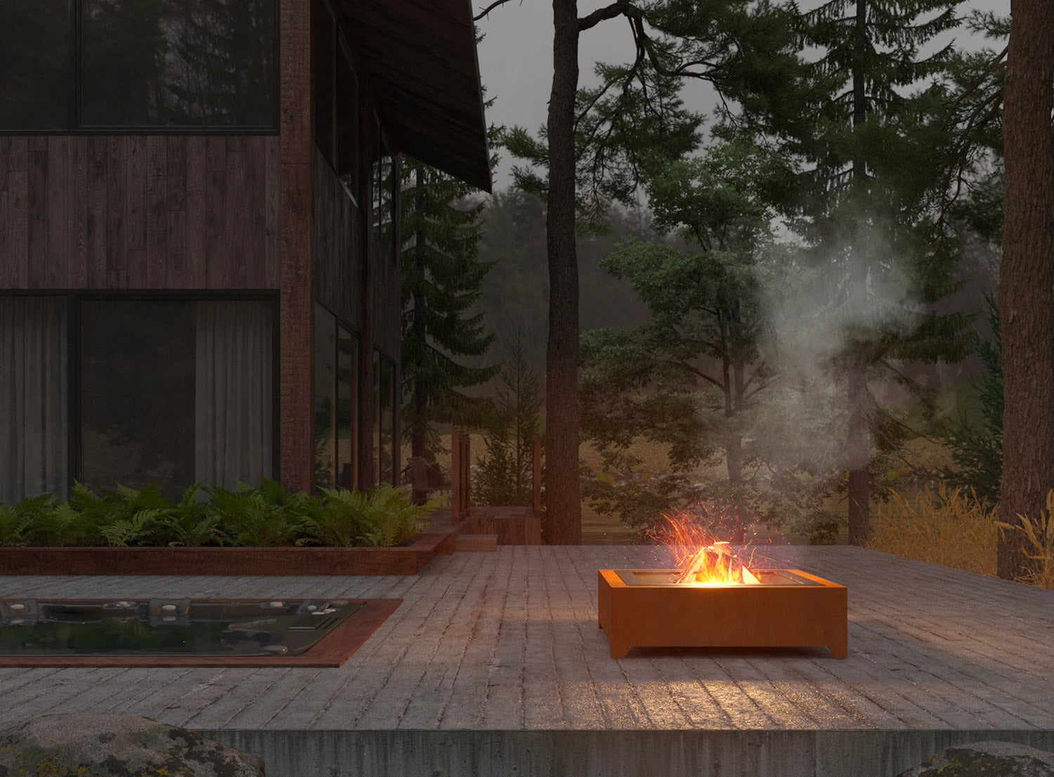 Braciere a Legna da Giardino 100x100x30 cm in Acciaio Rivestimento Corten 1000 Square Ruggine