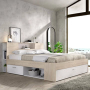 Letto alla francese Conching, Sommier per camera da letto, Giroletto per stanza, Struttura porta materasso, 150x219 h95 cm, Bianco e Rovere