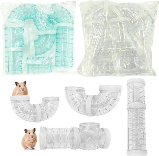 Set di 2 Tubi di Tunnel per Hamster in Plastica per Espansione di Spazio (Verde Bianco)