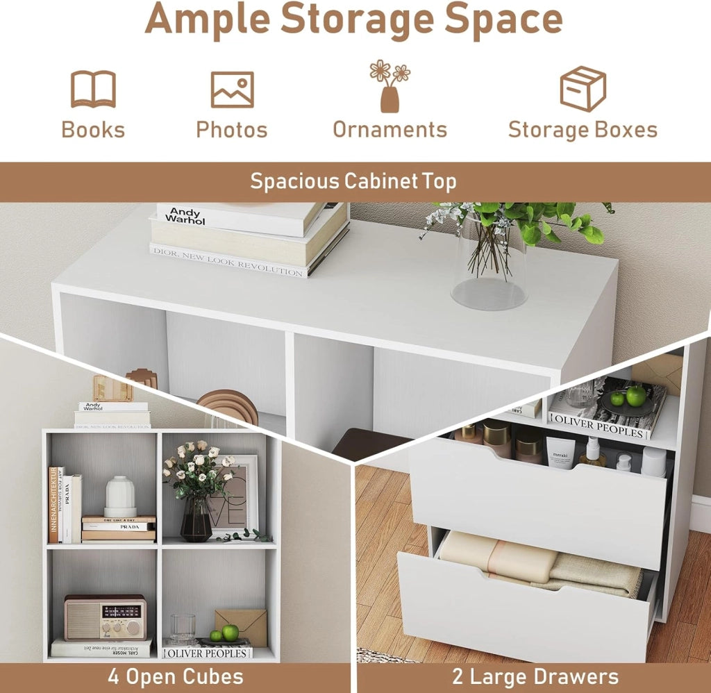 Libreria con 4 cubi e 2 cassetti, scaffale da libreria a piedi con kit antiribaltamento, mobile di stoccaggio autoportante per ufficio, soggiorno, ufficio casa (bianco)