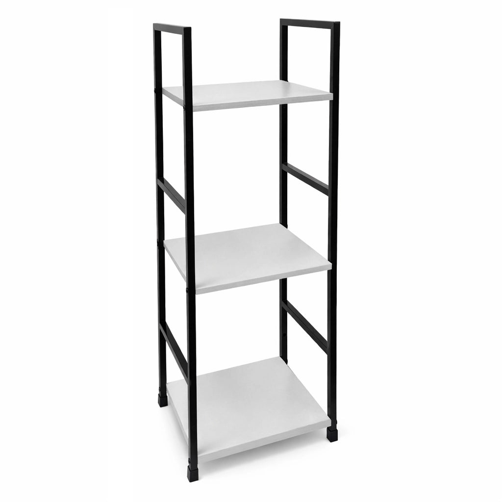 Mobile Scaffale Industrial 3 Ripiani Metallo Nero Legno Mdf Bianco 29x24 H80cm