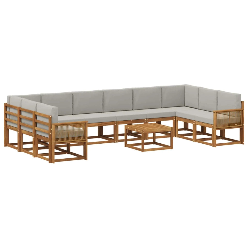 Set di divani da esterno 11 pz Naturale e Grigio Chiaro 3385597