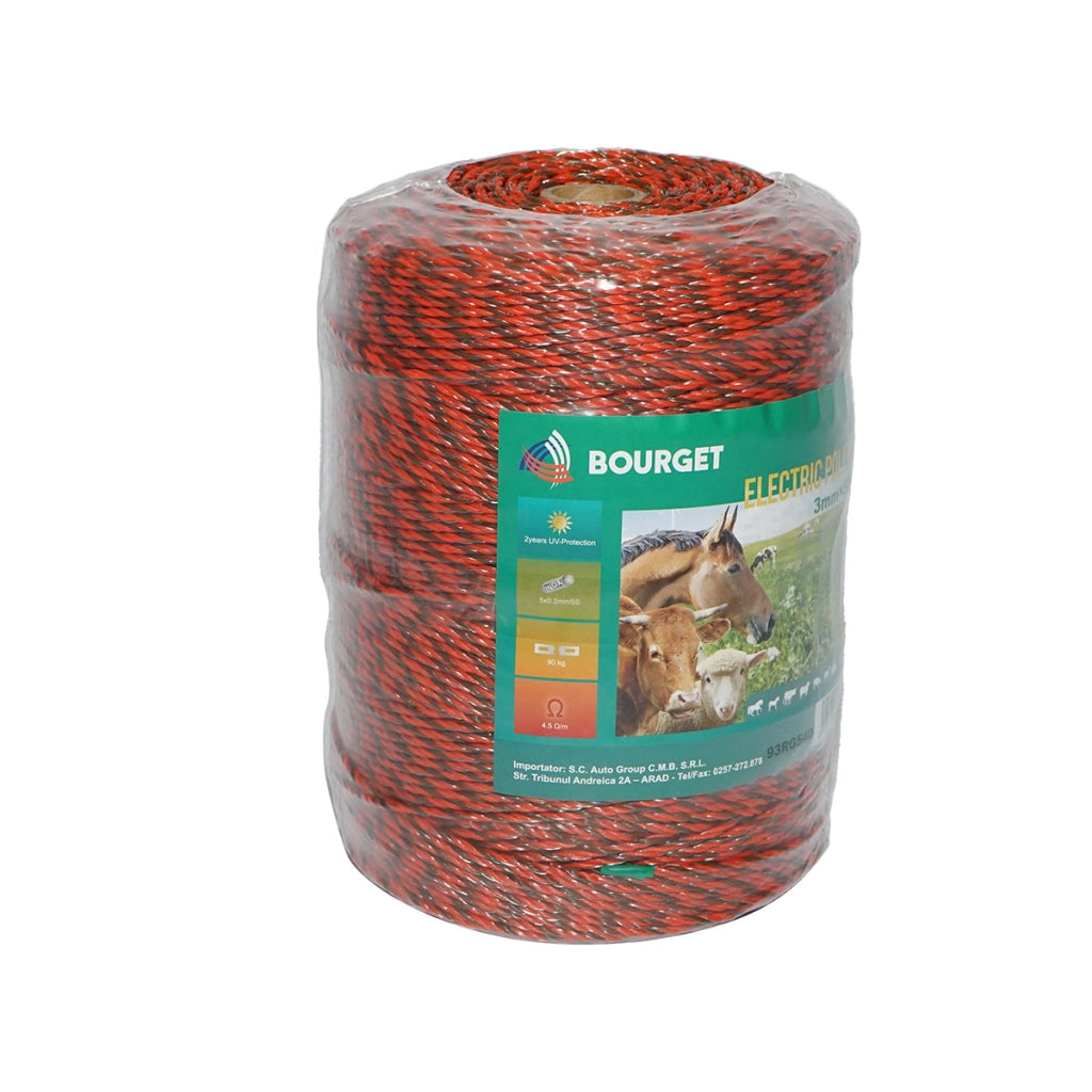 Filo arancione-nero, diametro 3 mm, 5x0.2 mm SS, 500 m per recinzione elettrica, resistenza 4.5 Ohm, Bourget
