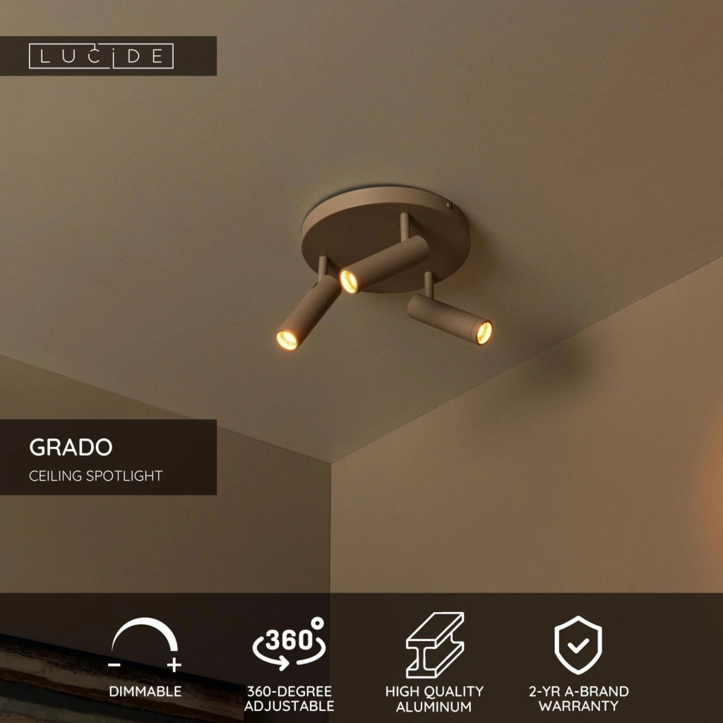 Faretto soffitto GRADO 3xMR11 taupe alluminio Lucide