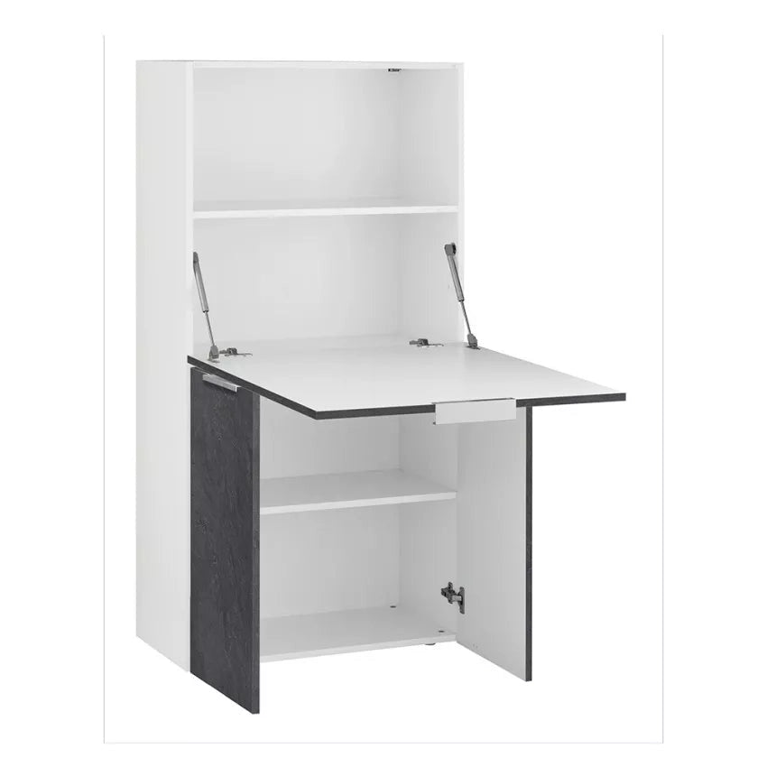 Scrivania Salvaspazio Dalia - Anta Ribaltabile, Made in Italy, Bianco Lucido