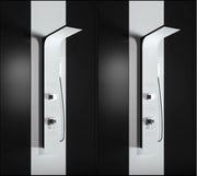 Pannello doccia idromassaggio in alluminio verniciato a polvere finitura bianco opaco (fronte) e nero opaco (fianco)