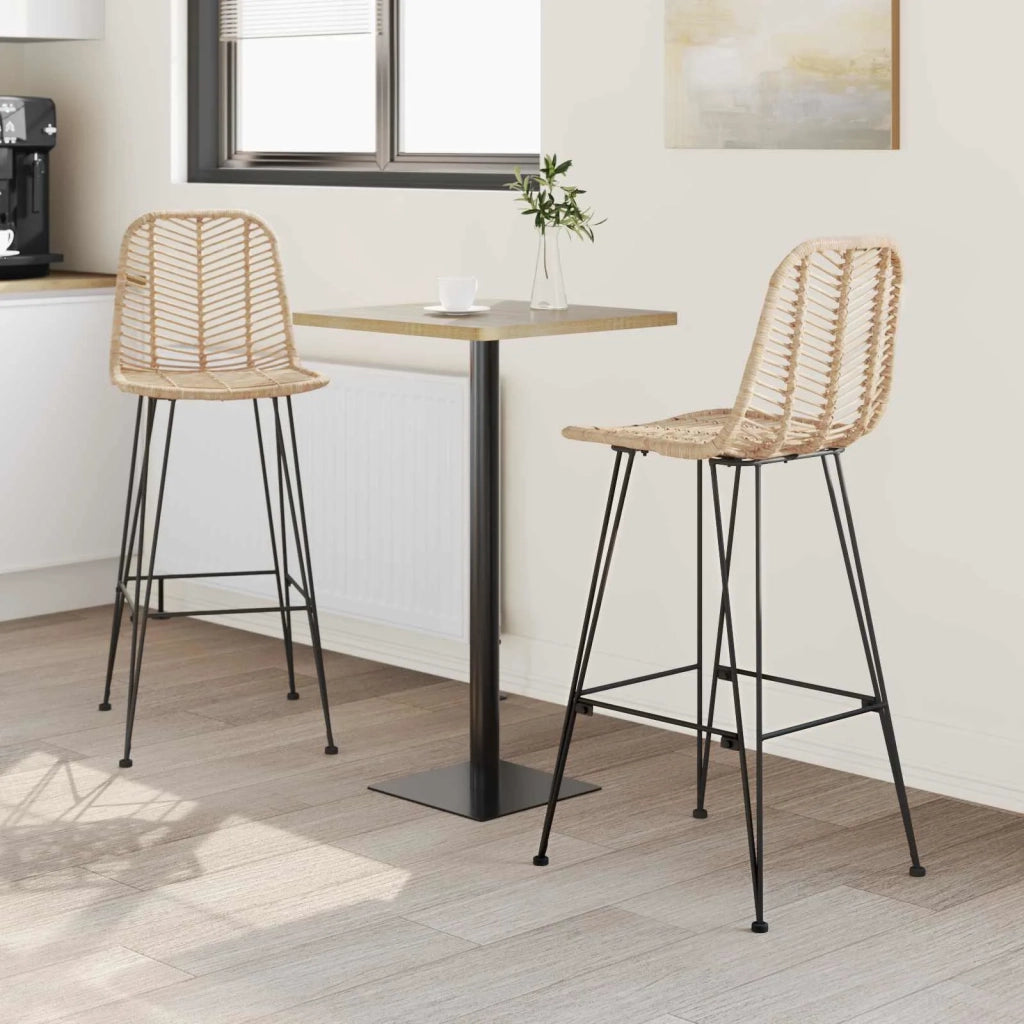 Sedia da Bar 2 pcs Naturale 44,5 x 53 x 111 cm Rattan e Ferro 42011547