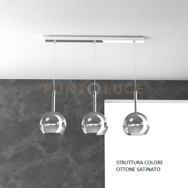 SOSP. OTTONE SAT. RETTANGOLARE 3 LUCI VETRI TUTTI PICCOLO CROMO 1155OS-S3 RP-CR