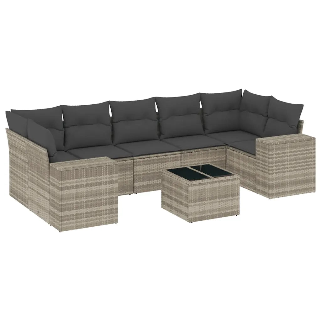 Set Divano da Giardino 8pz con Cuscini Grigio Chiaro Polyrattan