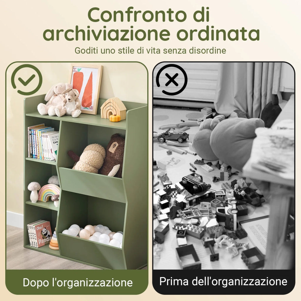 SoBuy Libreria Montessoriana per Bambini - Scaffale Portagiochi con 5 Scomparti Aperti - Libreria da Terra per Cameretta Verde 80x34x104 cm KMB55-K-GR