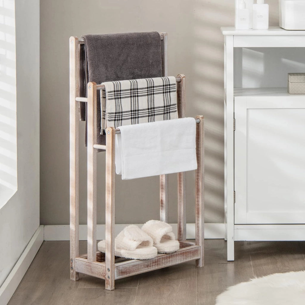 Portasciugamani in piedi con aste, porta asciugamani senza fori, 45 x 22 x 86 cm, salvaspazio per asciugamani, vestiti e coperte (bianco)