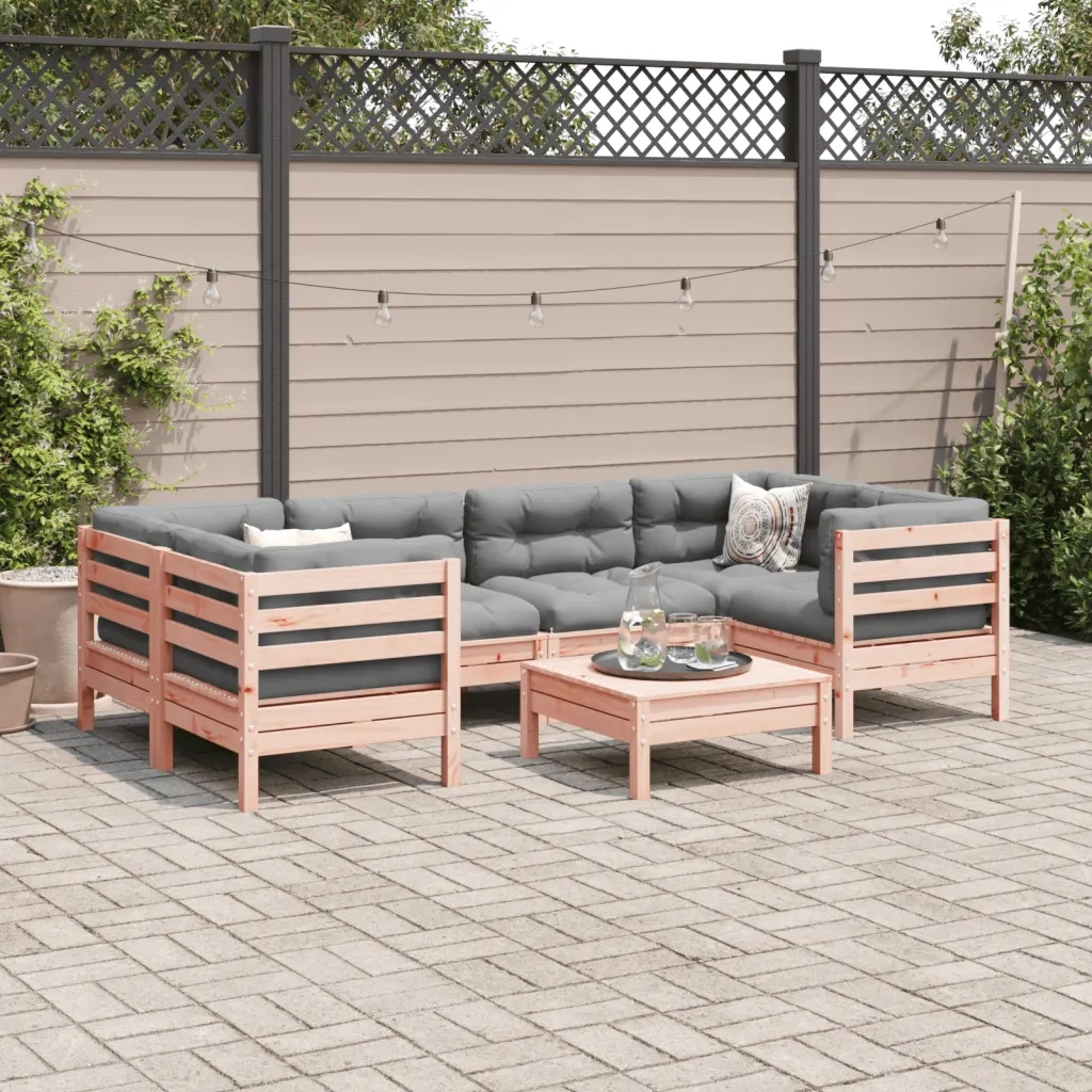 Set Divani Giardino 7 pz Cuscini Legno Massello Abete Douglas