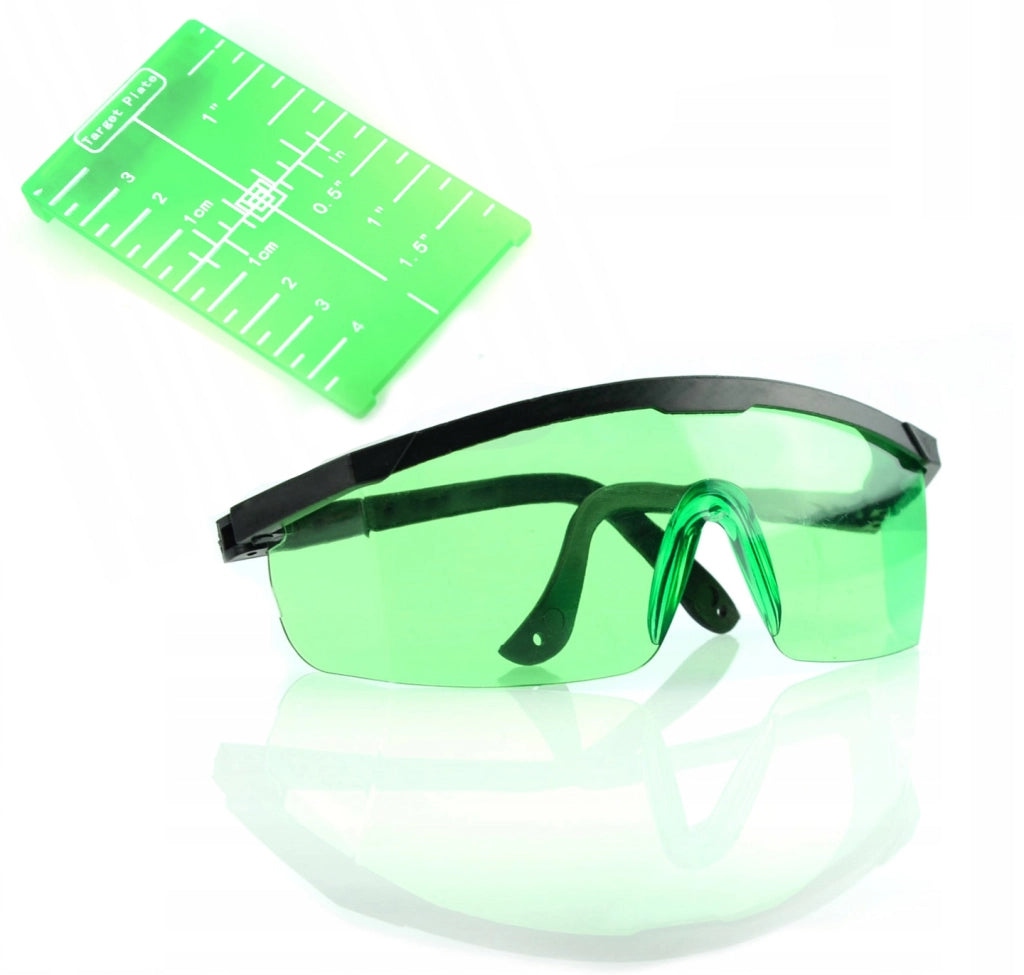 Set di Accessori Rosfix – Targa Verde per Livella Laser, Occhiali Protettivi e Guanti L | Precisione, Sicurezza, Comfort