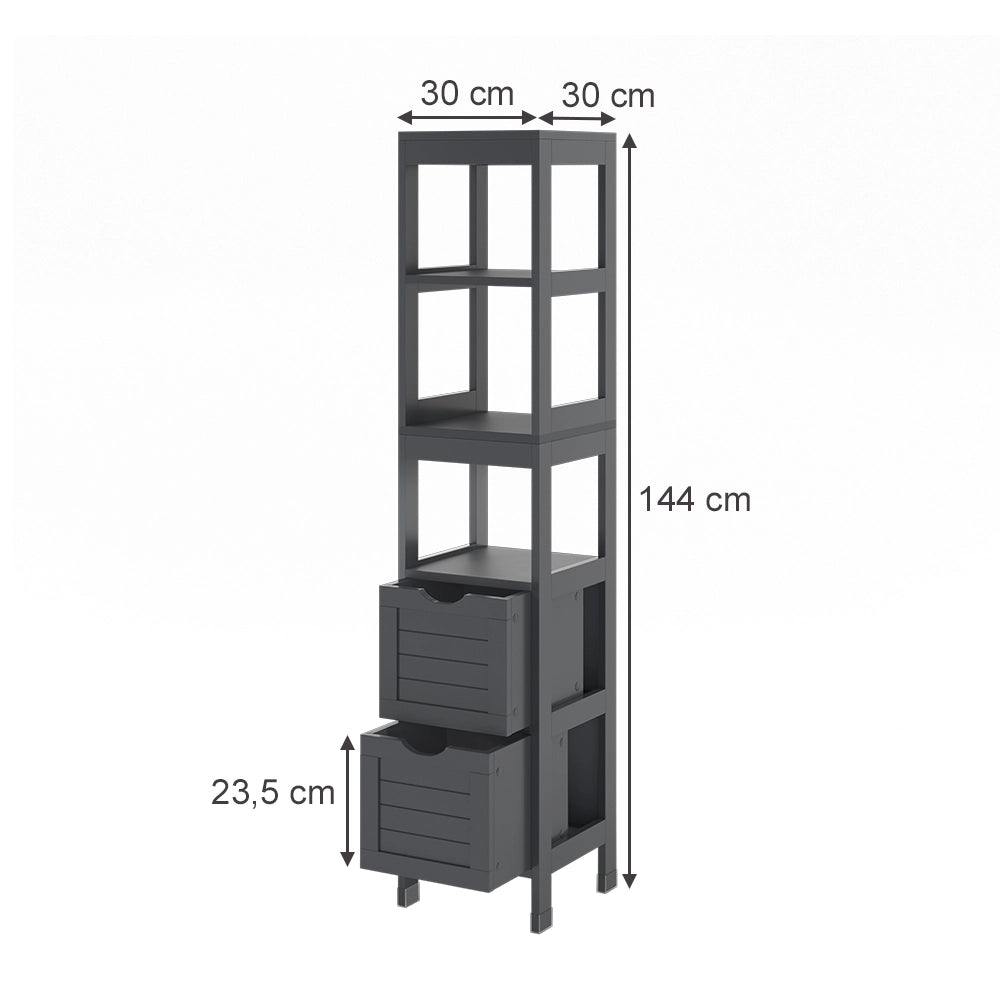 Vicco Armadio per il bagno Grigio 30 x 144 cm con 2 cassetti