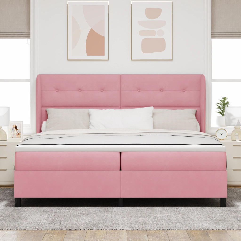 Letto Box Spring  con Materasso Rosa 200x200 cm Velluto