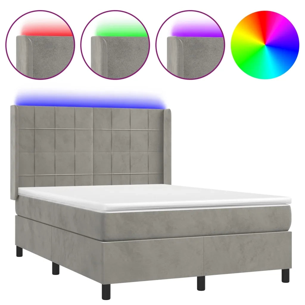 Letto a Molle Materasso e LED Grigio Chiaro 140x190 cm Vellutocod mxl 123386