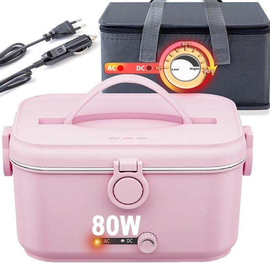 Lunchbox elettrica con regolazione di temperatura, 80W, 1,8 litri, 12V/24V/230V, contenitore termico per auto, camion, ufficio (rosa)