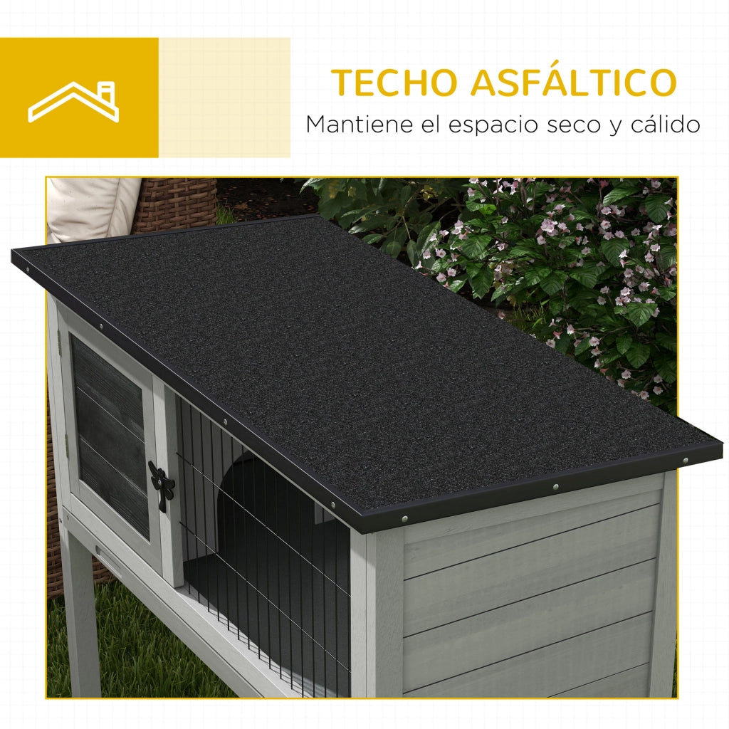 Casetta per Conigli Grigio e Nero in Legno con Cassetto ¨C Zephmum ¨C 84x43x70 cm
