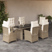 Set da Pranzo da Giardino 7 pz con Cuscini Beige in Polyrattan 3213124