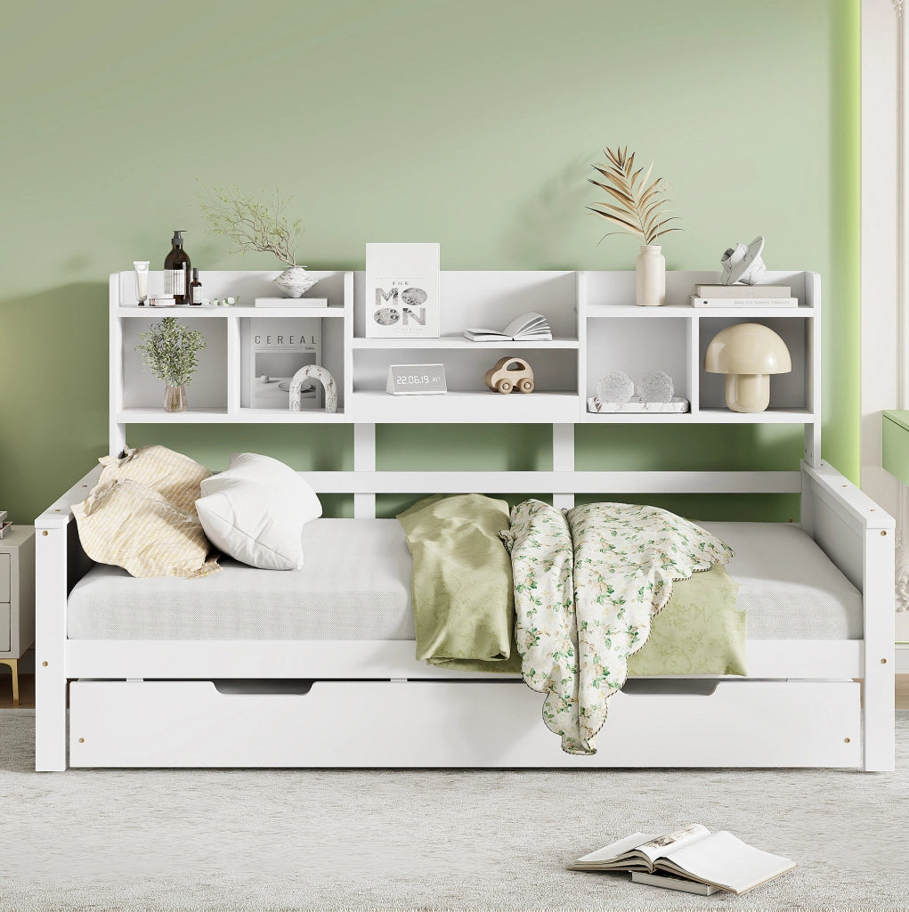 Letto multifunzione in legno con letto estraibile e vani contenitivi