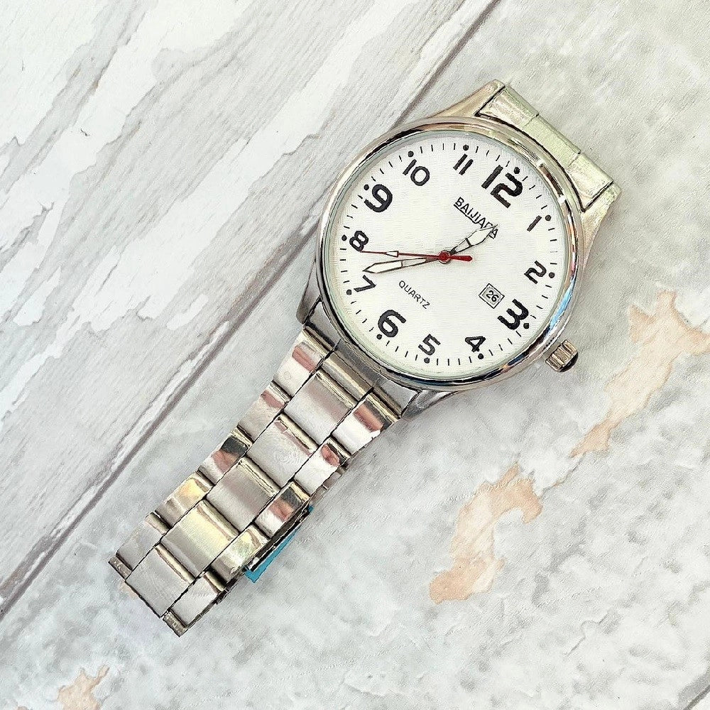 Trade Shop - Orologio Da Polso Baijiada Analogico Al Quarzo Acciaio Con Quadrante Bianco Data -