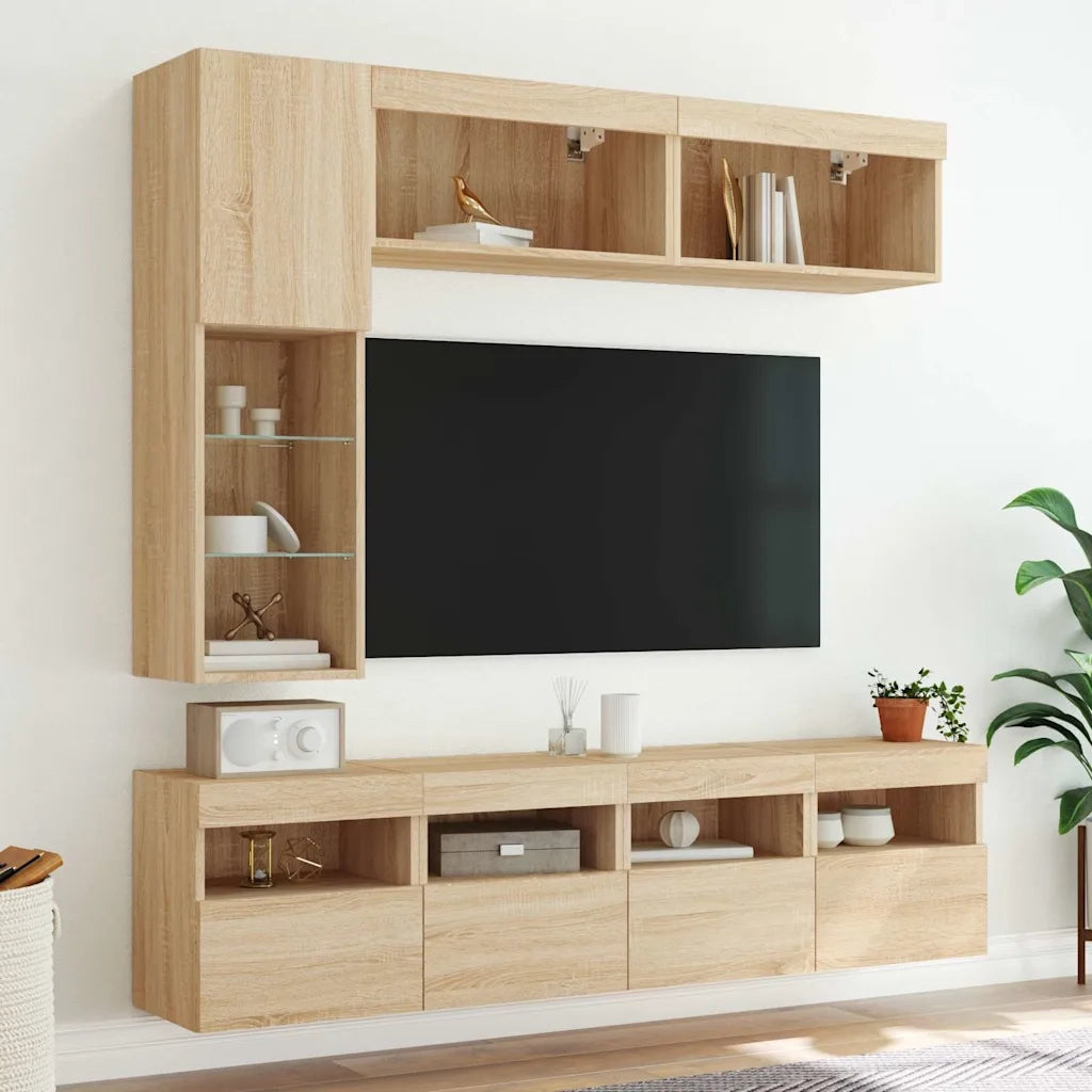 Set Mobili TV a Muro 7 pz con Luci LED Rovere Sonoma 3216759
