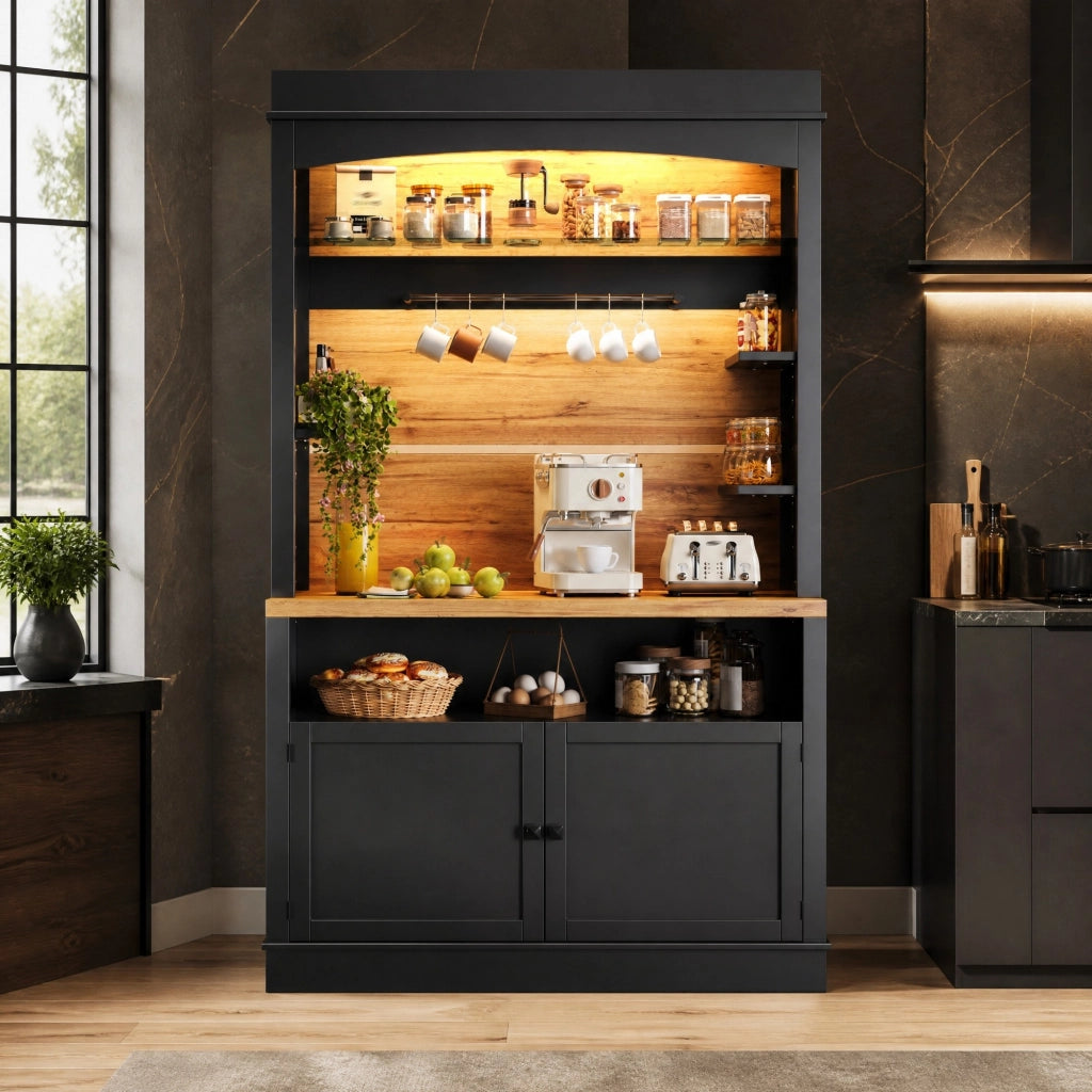 ARMADIO CUCINA LED 107x43x184 cm Nero MDF e Metallo
