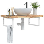 Ripiano a Parete per Lavabo in Acciaio e Massello di Acacia 3302804