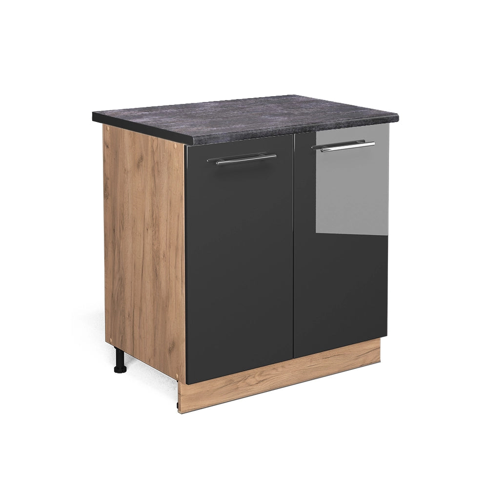 Mobiletto base cucina Fame-Line Antracite lucido/Rovere dorato 80 cm con ripiano, PL Antracite Vicco